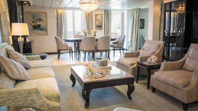 The living room of a 'master suite' that costs $199,999 per person for the trip