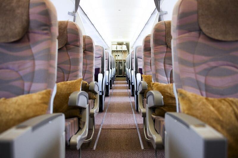 The interior of Rotana Air's 319 chartered jet on display the the Abu Dhabi Air Expo. Lee Hoagland / The National