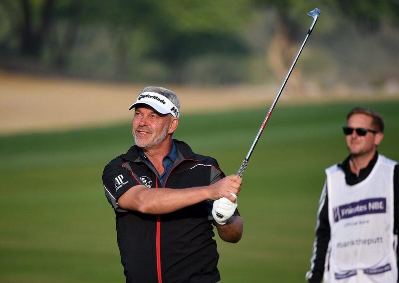 DUBAI, UNITED ARAB EMIRATES - FEBRUARY 03:  Darren Clarke of Northern Ireland on the par five 3rd hole during the pro-am event prior to the Omega Dubai Desert Classic on the Majlis course at the Emirates Golf Club on February 3, 2016 in Dubai, United Arab Emirates.  (Photo by Ross Kinnaird/Getty Images)