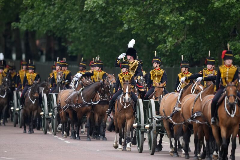 The Royal House Artillery returns to Buckingham Palace during the State Opening of Parliament. AP Photo