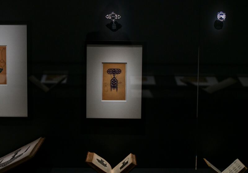The exhibition is replete with documentation and sketches that highlight the Islamic inspiration on Cartier's jewellery