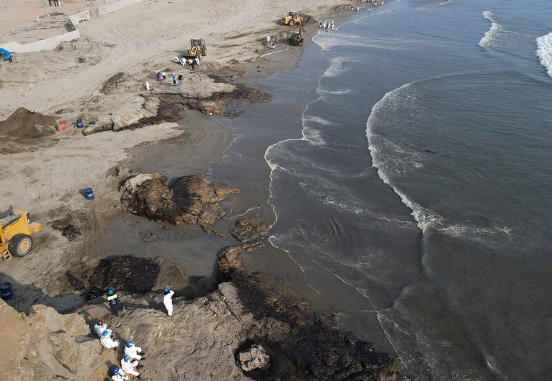 The undersea eruption caused high waves more than 10,000 kilometres across the Pacific in Peru. Oil was spilt there as surging tides hit a ship loading oil into La Pampilla refinery.  AP