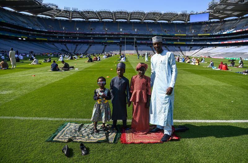 The Musa family from Nigeria during Eid Al Adha celebrations at Croke Park in Dublin, Ireland.