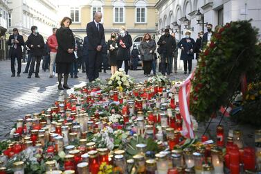 A makeshift memorial of candles and flowers at the scene of a terror attack in Vienna this week. AFP