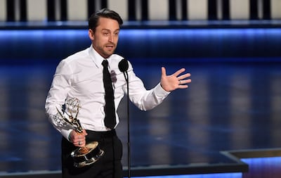 Kieran Culkin accepts the award for Outstanding Lead Actor in a Drama Series for Succession. AFP