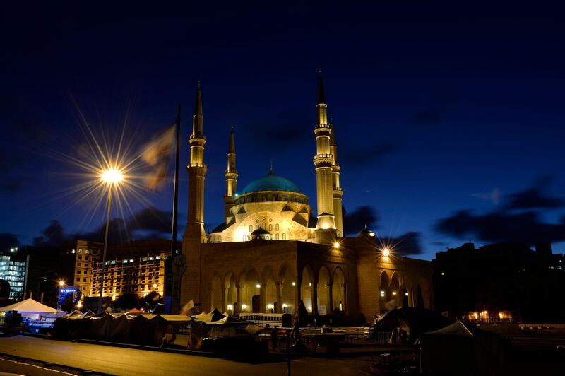 The camp of Lebanese protesters in front of the Mohammad Al-Amin Mosque at Martyrs' square Beirut, Lebanon.  EPA