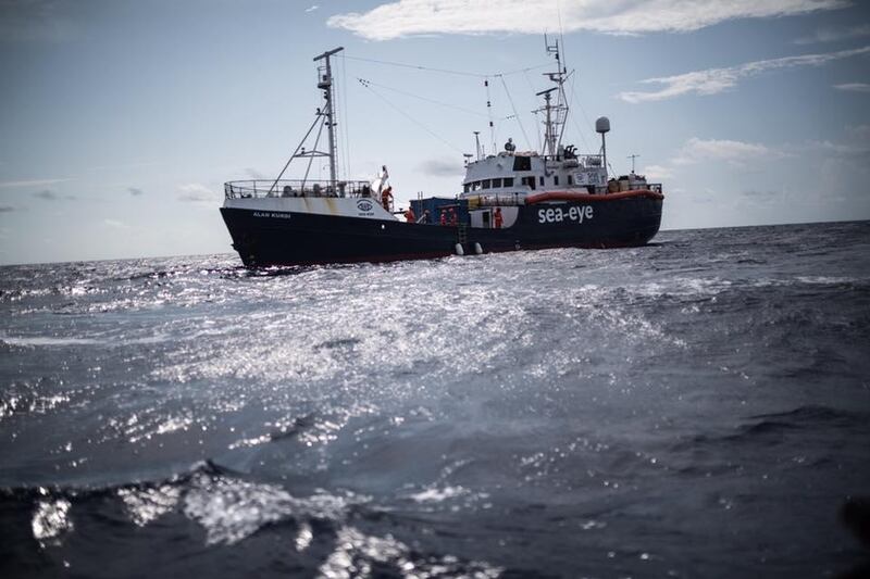 TOPSHOT - This handout picture taken on July 5, 2019 and released on January 25, 2020 by German migrant rescue NGO Sea-Eye shows their vessel "Alan Kurdi" at sea. The "Alan Kurdi" brought help to 78 people spread over two boats in difficulty off the Libyan coast, the German NGO Sea Eye announced on January 25, 2020. - RESTRICTED TO EDITORIAL USE - MANDATORY CREDIT "AFP PHOTO /SEA-EYE.ORG / Nick Jaussi" - NO MARKETING NO ADVERTISING CAMPAIGNS - DISTRIBUTED AS A SERVICE TO CLIENTS
 / AFP / sea-eye.org / sea-eye.org / Nick Jaussi / RESTRICTED TO EDITORIAL USE - MANDATORY CREDIT "AFP PHOTO /SEA-EYE.ORG / Nick Jaussi" - NO MARKETING NO ADVERTISING CAMPAIGNS - DISTRIBUTED AS A SERVICE TO CLIENTS
