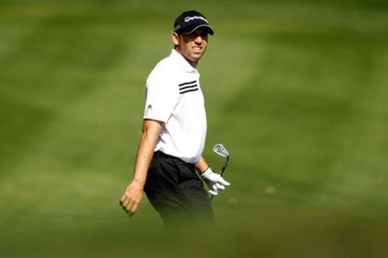 Sergio Garcia looks disappointed after a mistake at the 17th hole.