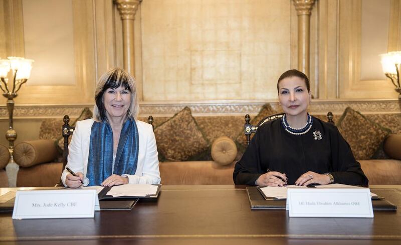 Huda Ebrahim Alkhamis, Founder of the Abu Dhabi Music & Arts Foundation and Jude Kelly, Artistic Director of the Southbank Centre signing an agreement for future collaboration. Courtesy ADMAF