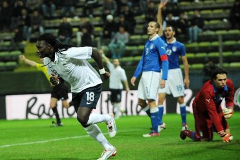 France's Bafetimbi Gomis celebrates his winning goal against Italy