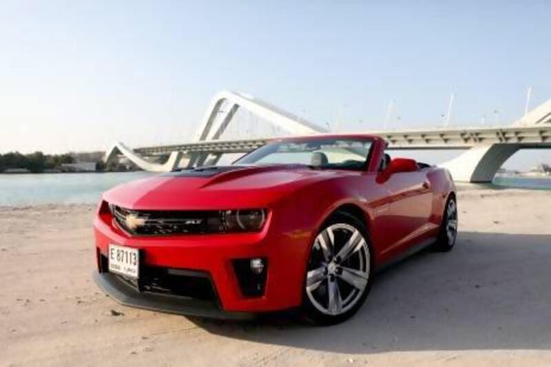 The 2013 Chevy Camaro Convertible has a powerful, imposing exterior but suffers from an uninspiring interior. Fatima al Marzooqi / The National
