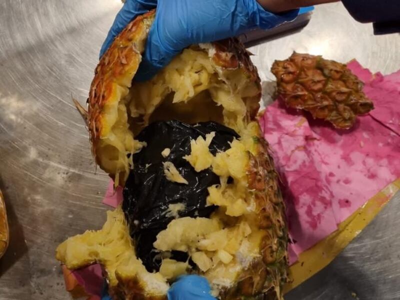 Dubai Customs officials confiscated 417 grams of marijuana stuffed in pineapples. All photos: Dubai Customs