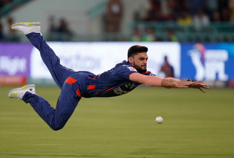 Lucknow Super Giants' Naveen-ul-Haq drops a catch. AP Photo