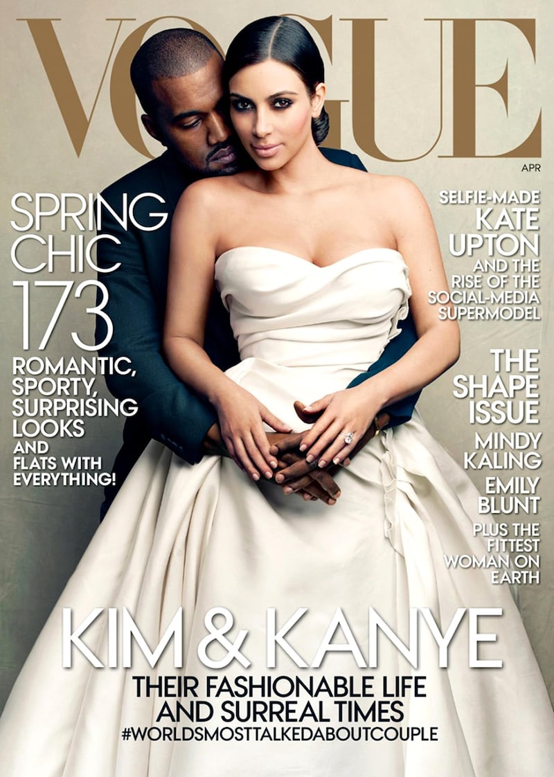 the April 2014 cover of Vogue magazine showing Kanye West and Kim Kardashian.
CREDIT: Courtesy Vogue