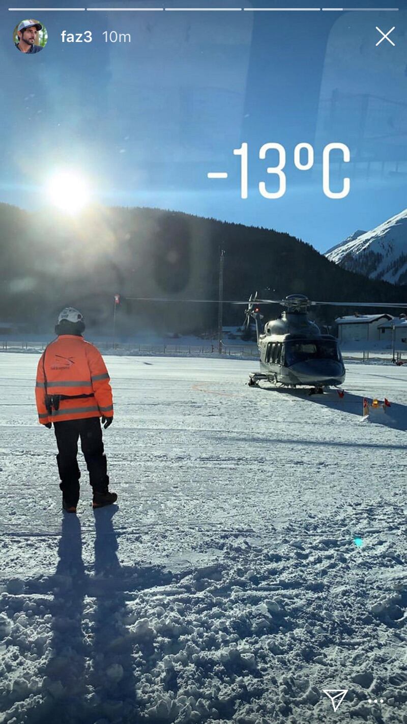 Sheikh Hamdan sharing how cold it is by a helicopter pad.