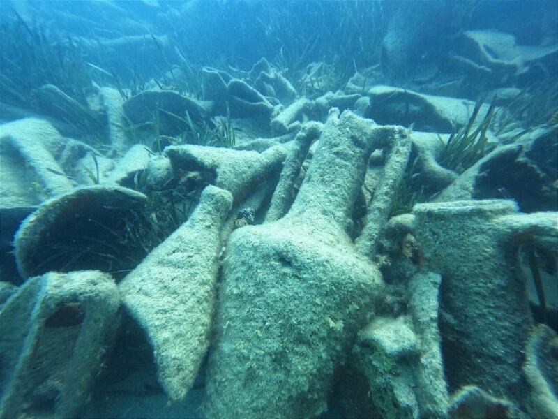 The remains of the ancient sunken ship in the Mediterranean near the city of El Alamein, Egypt