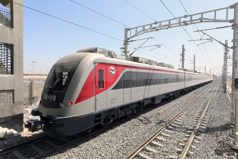 A train on Egypt's $1.24 billion Light Rail Transit system, at Al Obour station in Cairo. EPA