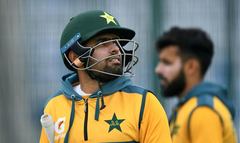 Babar Azam of Pakistan looks on during a nets session at Old Trafford in Manchester. AP