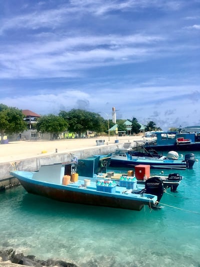 Ukulhas, on the Alif Alif Atoll, has a small town surrounding the port.  Farah Andrews / The National 