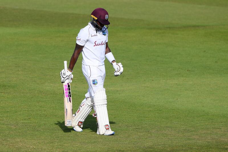 West Indies' Jermaine Blackwood after falling five runs short of a century. Reuters