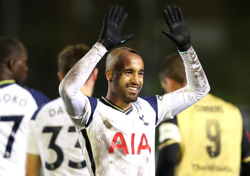 Tottenham Hotspur's Lucas Moura celebrates scoring his side's third goal of the game during the Emirates FA Cup third round match at Rossett Park, Crosby. PA Photo. Picture date: Sunday January 10, 2021. See PA story SOCCER Marine. Photo credit should read: Clive Brunskill/PA Wire. RESTRICTIONS: EDITORIAL USE ONLY No use with unauthorised audio, video, data, fixture lists, club/league logos or "live" services. Online in-match use limited to 120 images, no video emulation. No use in betting, games or single club/league/player publications.