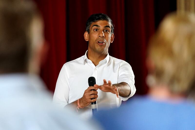 Tory leadership contender and former chancellor of the exchequer, Rishi Sunak, on Monday in Ribble Valley, England. Getty