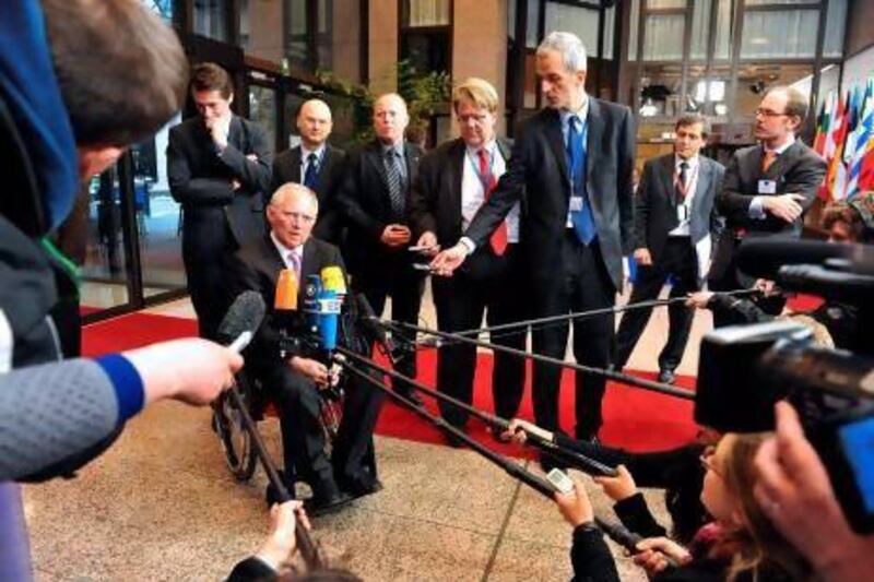 German finance minister Wolfgang Schaeuble prior to an extraordinary Eurozone meeting over the Cyprus crisis at the EU Headquarters in Brussels.