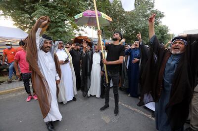 Hundreds of supporters of Iran-backed Iraqi Shiite armed movements have continued their protests in Baghdad. EPA