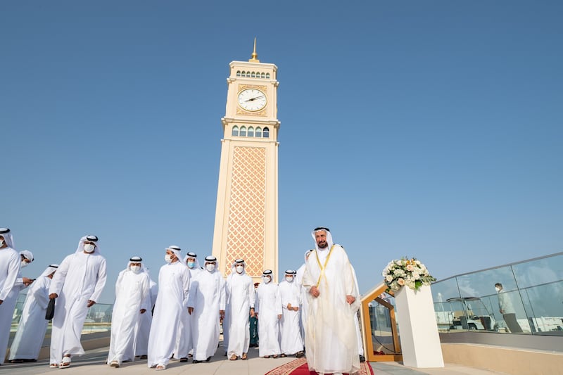 The Ruler of Sharjah, Sheikh Dr Sultan bin Muhammad Al Qasimi, inaugurates Kalba's Clock Tower Square. Wam