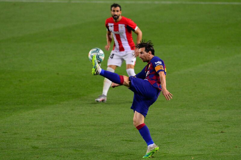 Barcelona's Argentine forward Lionel Messi controls the ball . AFP