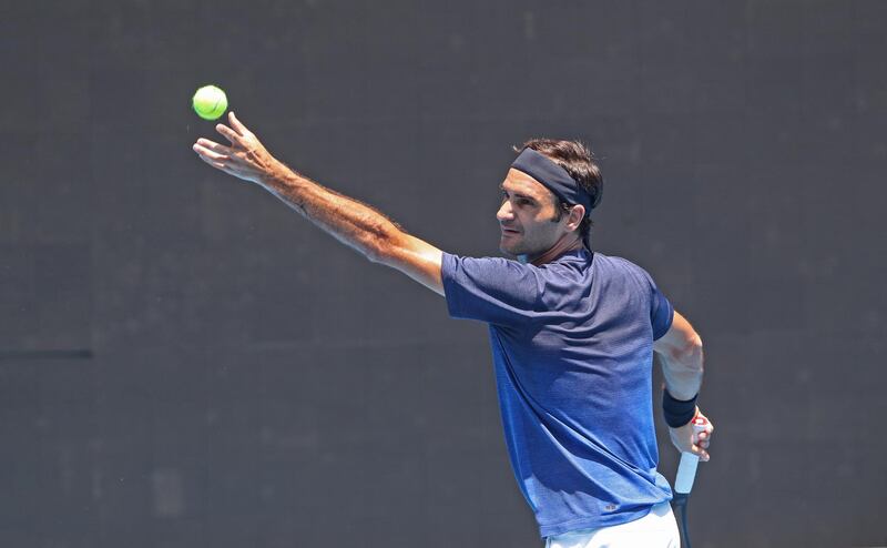 epa07268671 Swiss tennis player Roger Federer in action during a practice session for the Australian Open tennis tournament in Melbourne, Australia, 08 January 2019. The Australian Open starts on 14 January.  EPA/DAVID CROSLING  AUSTRALIA AND NEW ZEALAND OUT