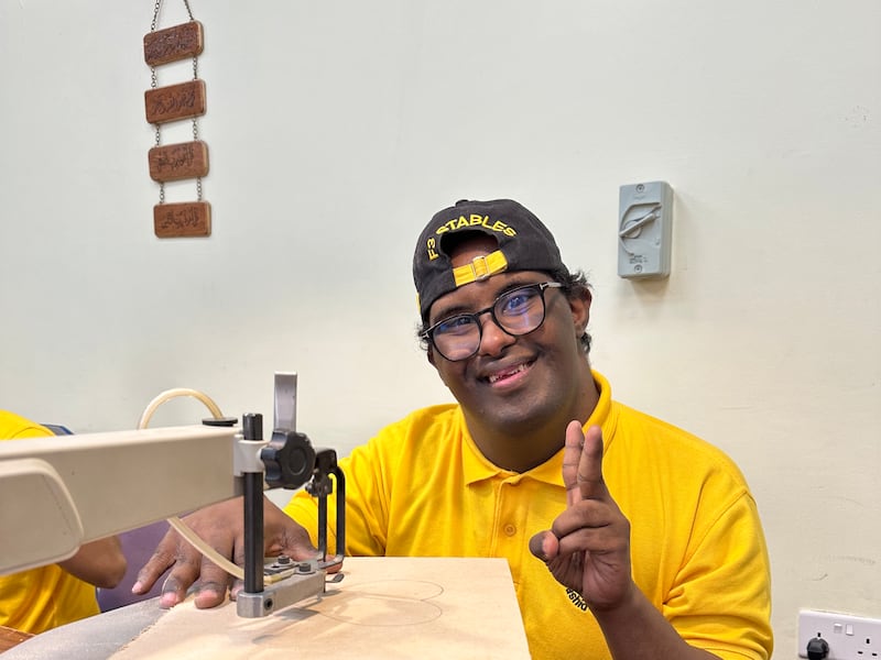 Saleh Mohammed is a student in the carpentry workshop that aims to teach students about handwork and crafts. 