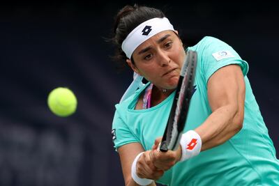 DUBAI, UNITED ARAB EMIRATES - FEBRUARY 19: Ons Jabeur of Tunisia plays a shot in her match against Elina Svitolina of Ukraine during day three of the WTA Dubai Duty Free Tennis Championships at Dubai Tennis Stadium on February 19, 2019 in Dubai, United Arab Emirates. (Photo by Francois Nel/Getty Images)