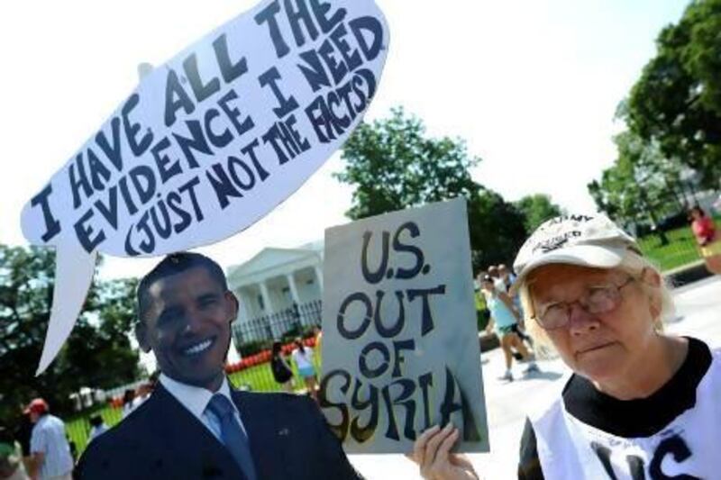 Anti-war demonstrators protest in front of the White House against a possible US attack on Syria.