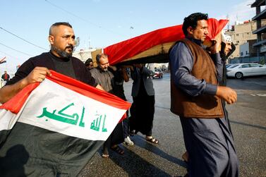 A funeral in Najaf November 28, 2019 for an Iraqi demonstrator killed in Nasiriyah. Reuters