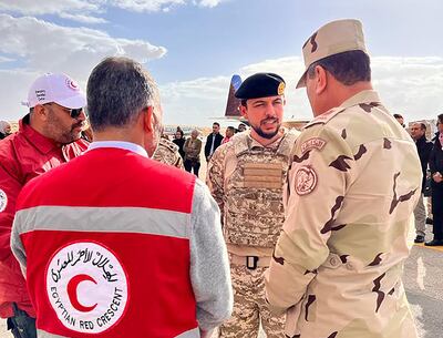 Jordan's Crown Prince Hussein bin Abdullah supervise sending the field hospital from Al Arish, Egypt, to Gaza. Photo: Petra News Agency
