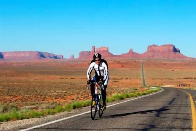 American Scott Ragsdale out on the highway while cycling across the United States. Scott ended his attempt to ride across the US somewhere  in the state of Kansas. Courtesy Scott Ragsdale