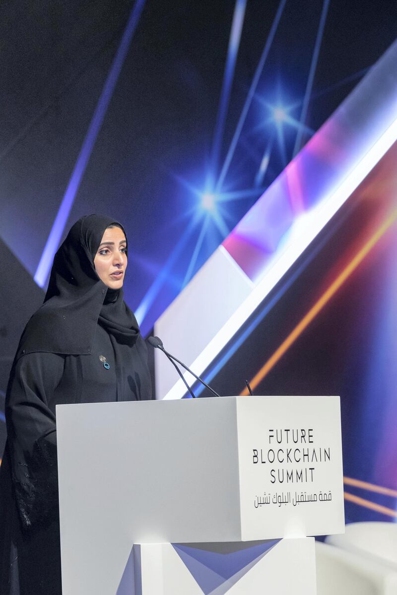 DUBAI, UNITED ARAB EMIRATES. 02 MAY 2018. Future Blockchain Summit held at the Trade Center. H.E. Dr. Aisha Bint Butti Bin Bishr, Director General - Smart Dubai Office. (Photo: Antonie Robertson/The National) Journalist: Sarmad Khan. Section: Business.