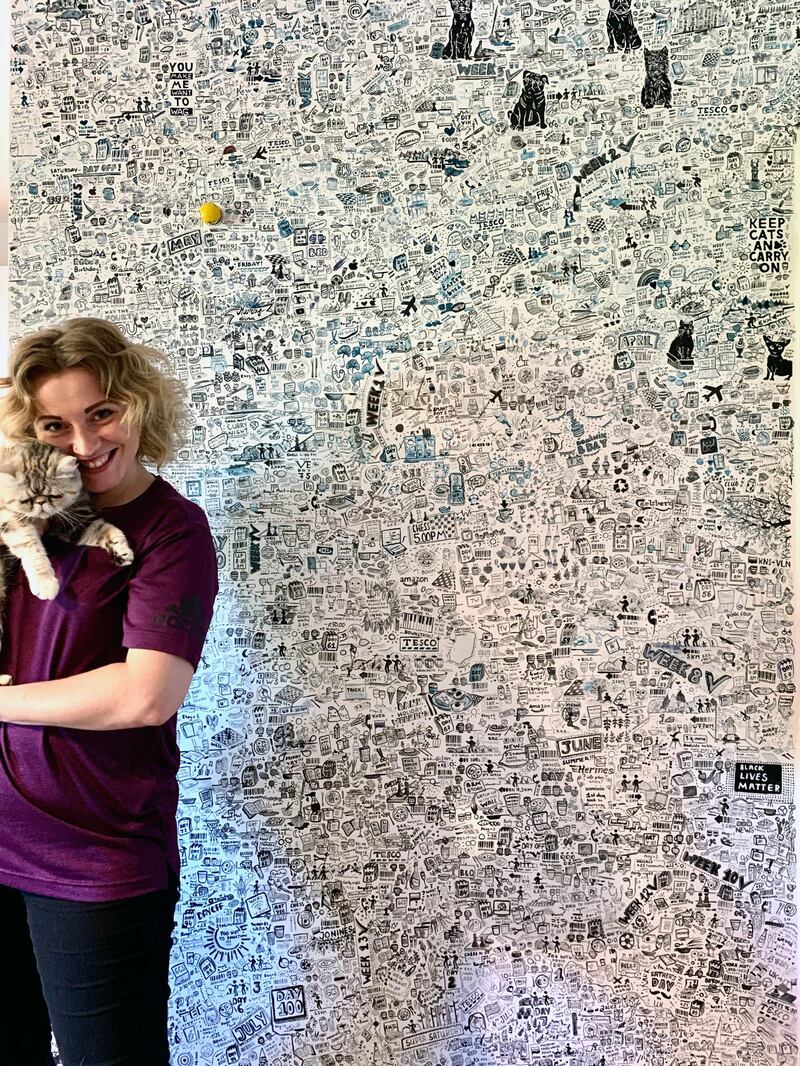 Ceramic artist Viktorija Osipova created a visual diary of her time in quarantine by starting a 'doodle wall'. All images courtesy of Viktorija Osipova