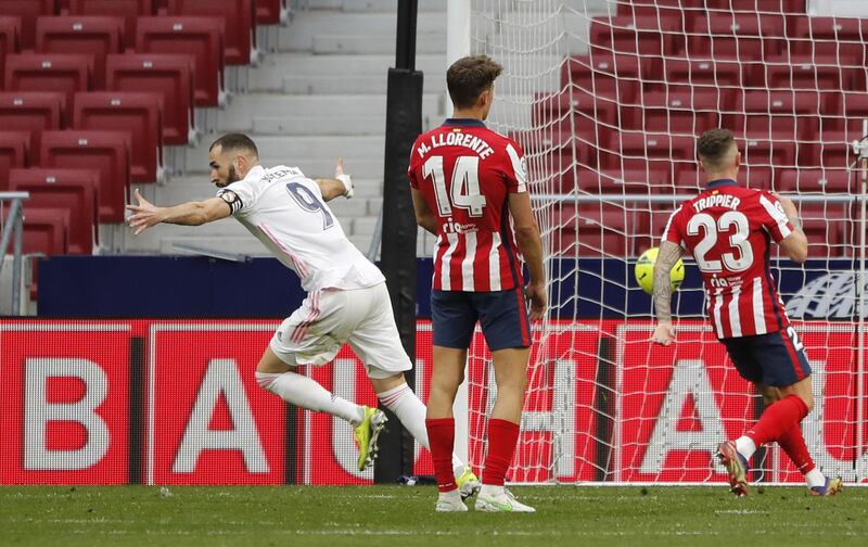 Real Madrid's Karim Benzema celebrates scoring the equaliser. Reuters