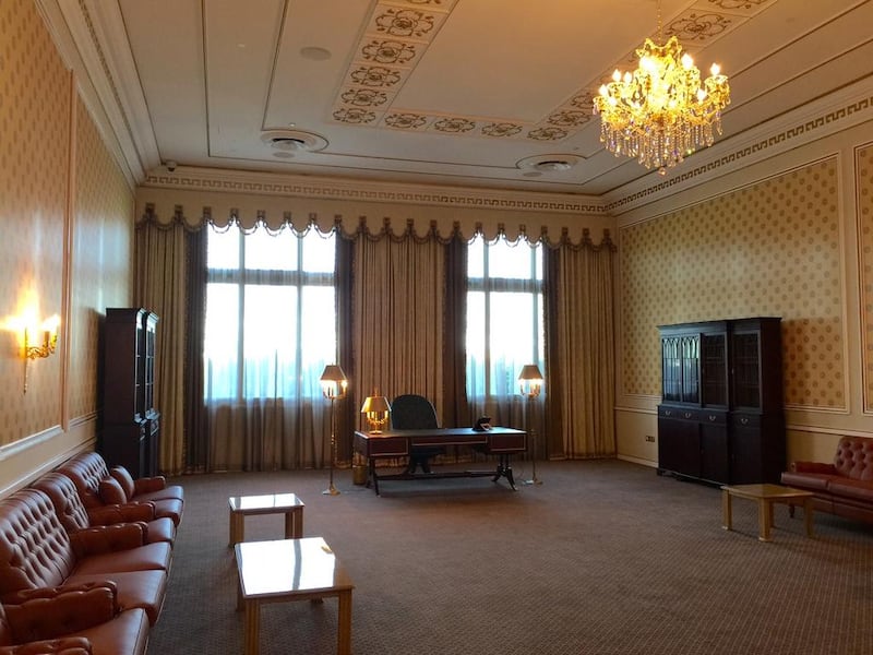 The private office of the late Sheikh Rashid bin Saeed Al Maktoum, ruler of Dubai, inside the Guest Palace, where rulers met before the signing. Rym Ghazal / The National
