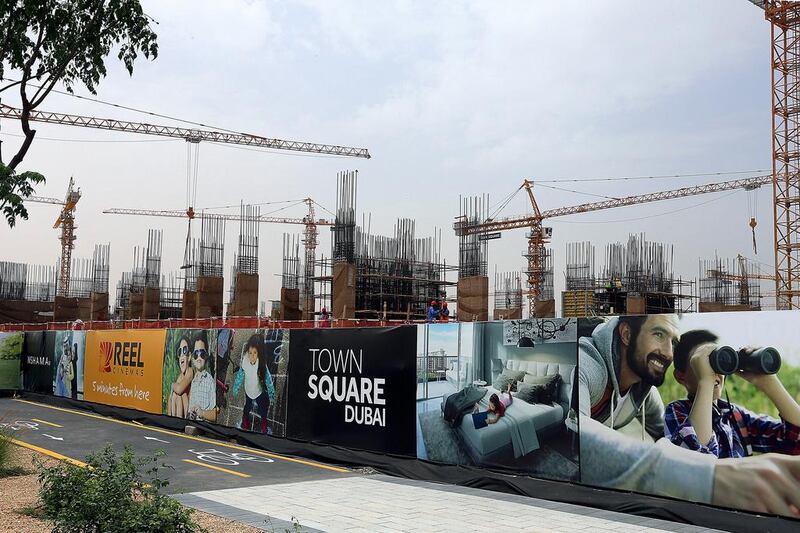 Ongoing construction at the Town Square project by Nshama at the Al Qudra area in Dubai. Satish Kumar / The National