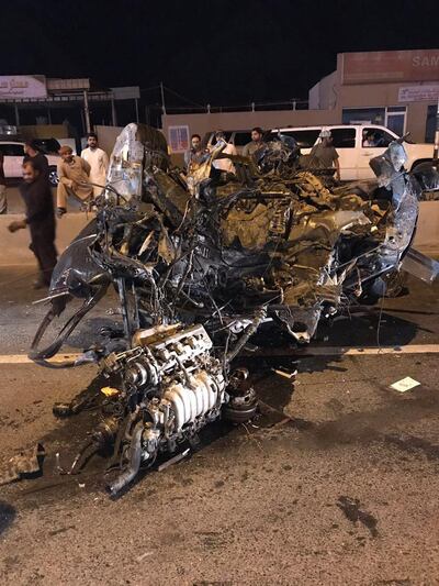 The vehicle was destroyed on impact, police said. Courtesy RAK Police