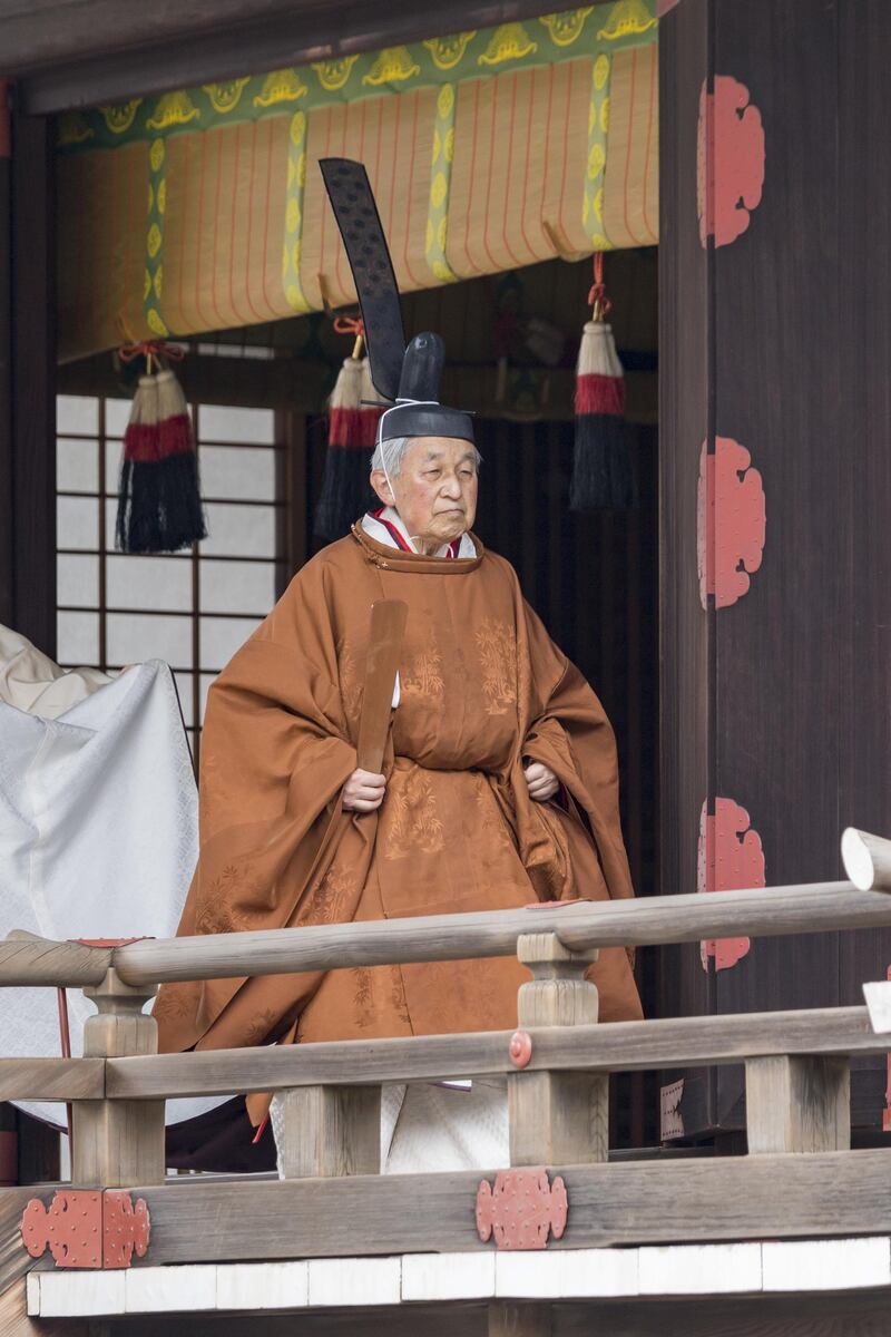 Emperor Akihito arrives at his abdication ceremony at the Imperial Palace in Tokyo, Japan.  Getty