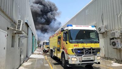 A fire erupted at a chemicals warehouse in Dubai's Al Qouz Industrial area. Courtesy Dubai Civil Defence 