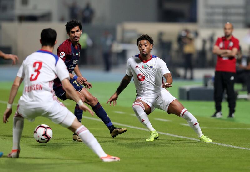 Sharjah, United Arab Emirates - May 15, 2019: Football. Sharjah's Ryan Mendes goes on the attack during the game between Sharjah and Al Wahda in the Arabian Gulf League. Wednesday the 15th of May 2019. Sharjah Football club, Sharjah. Chris Whiteoak / The National