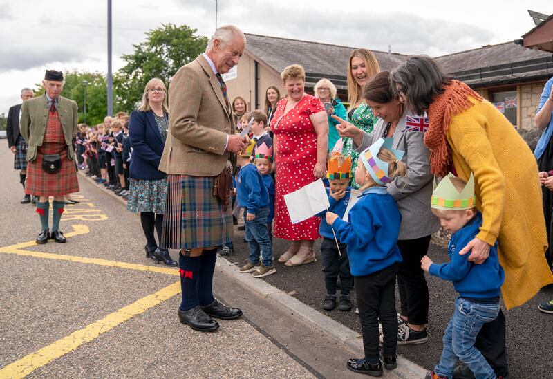 King Charles meets some fellow monarchs in Tomintoul. Getty Images