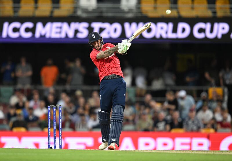 England's Alex Hales bats during the T20 World Cup Super 12 match at The Gabba. PA