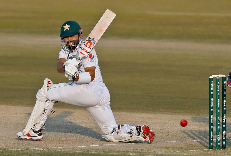 Pakistan's Mohammad Rizwan plays a shot. AP