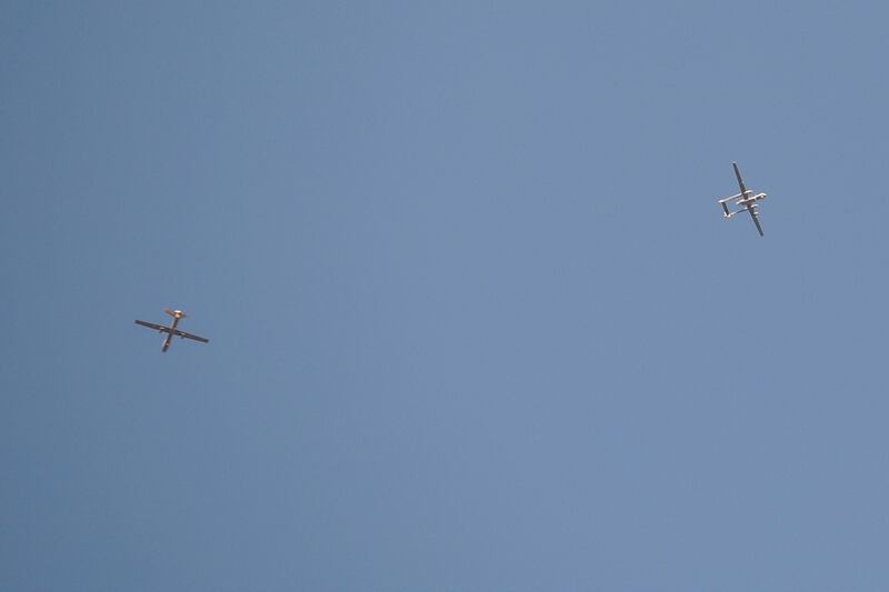 Aerial vehicles fly over the Israeli-occupied West Bank during the military operation in Jenin. Reuters